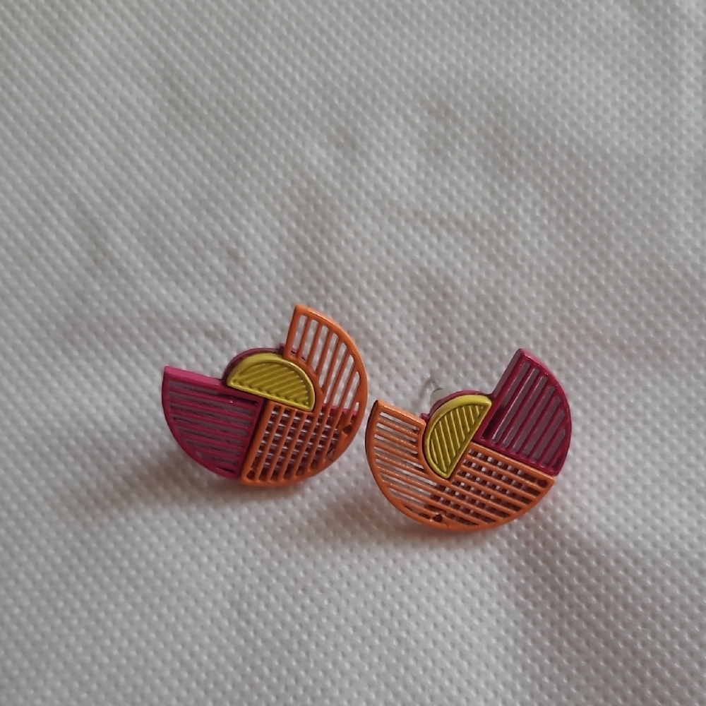 Pink, orange, and  yellow Geometric Earrings with artistic flair
